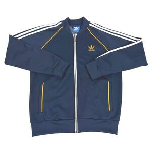 Adidas Originals Navy Blue Yellow Trefoil Track Jacket Mens Large Full Zip